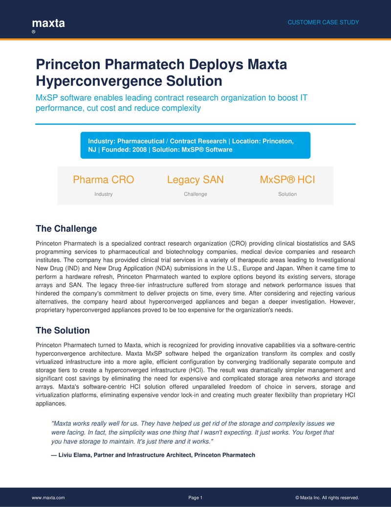 Princeton Pharmatech Boosts Performance and Cuts Costs with Maxta Hyperconvergence