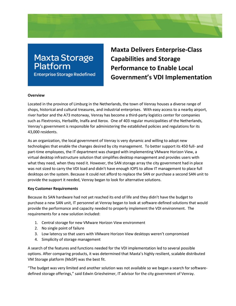 Dutch Municipality Implements VDI with Maxta Storage Platform