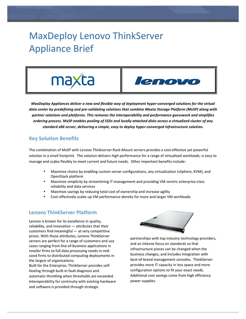 MaxDeploy Lenovo ThinkServer Hyper-Converged Infrastructure Solution