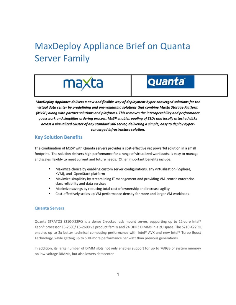 MaxDeploy Hyper-Converged Solution on Quanta Server Platform