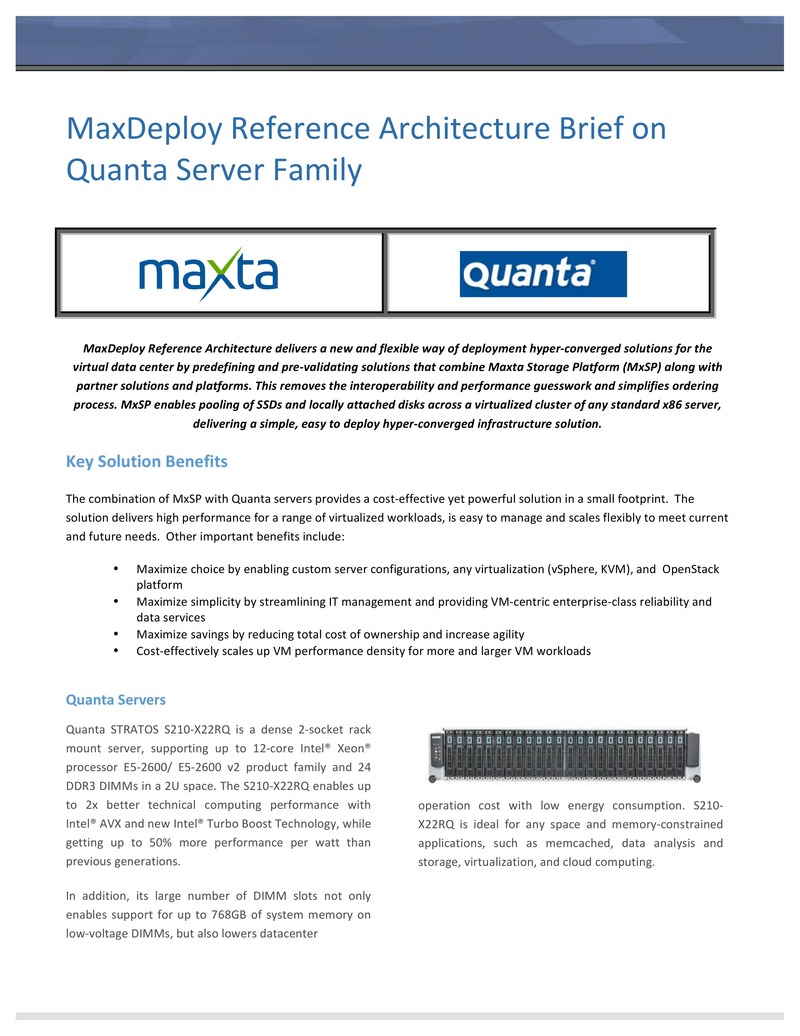 MaxDeploy Reference Architecture with Quanta Server Family for Hyper-Converged Infrastructure