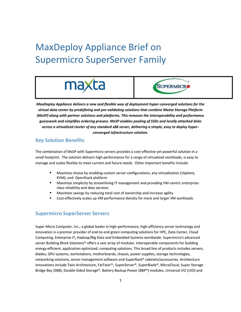 MaxDeploy Hyper-Converged Infrastructure Solution on Supermicro SuperServer Platform
