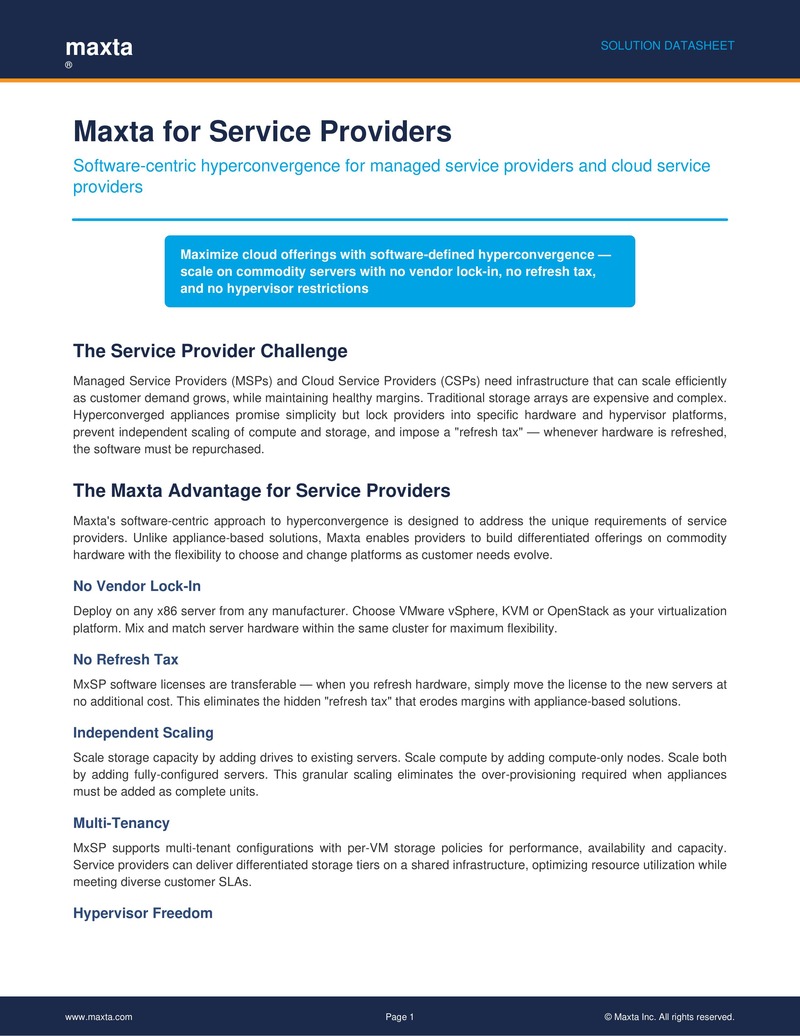 Maxta Hyperconverged Infrastructure Solutions for Service Providers