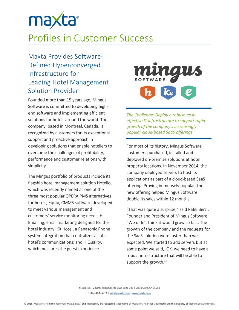 Mingus Software Achieves Rapid SaaS Growth with Maxta Hyperconverged Infrastructure