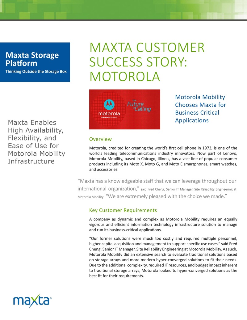 Motorola Mobility Achieves High Availability and Reduced IT Costs with Maxta Hyper-Converged Infrastructure
