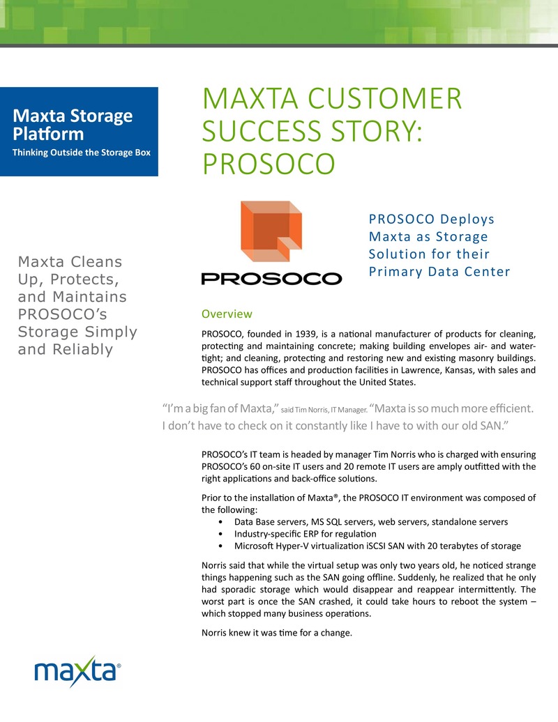 PROSOCO Transforms Data Center with Maxta Hyper-Converged Storage Solution
