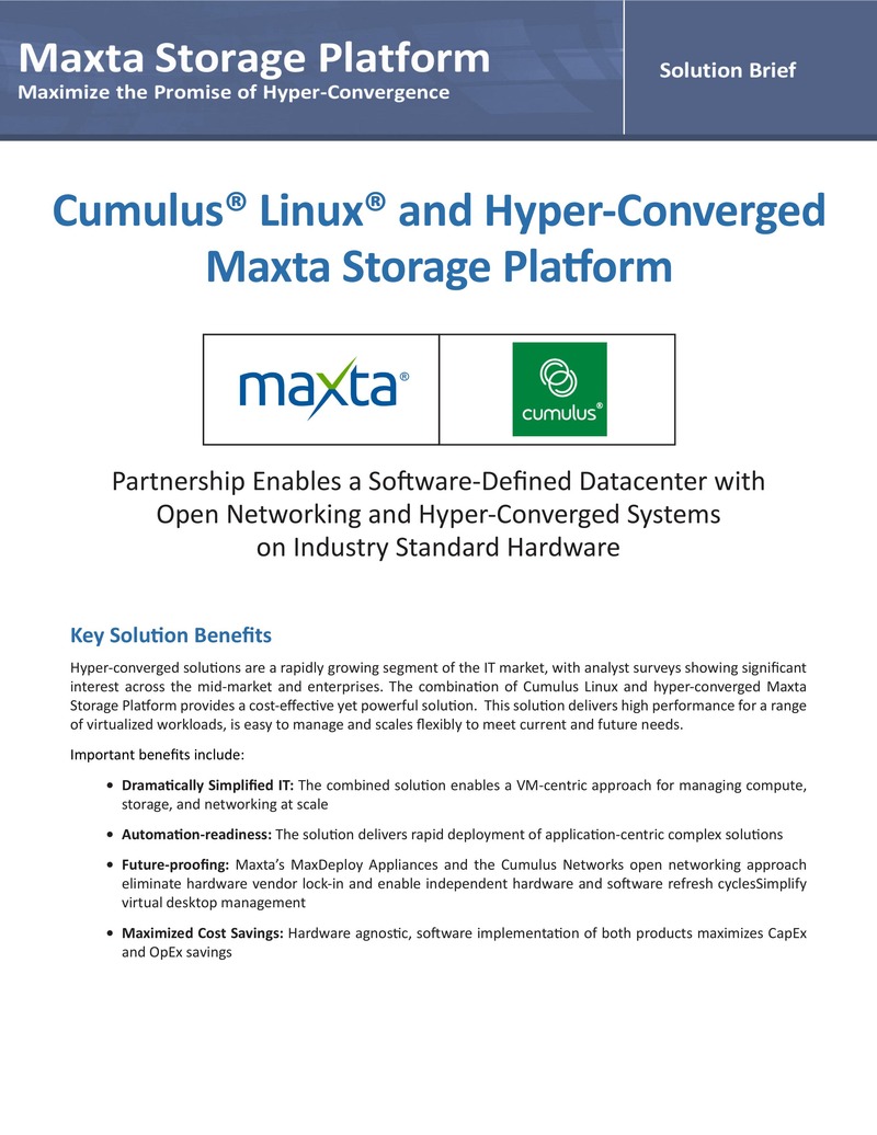 Cumulus Linux and Maxta Hyper-Converged Storage Platform Partnership