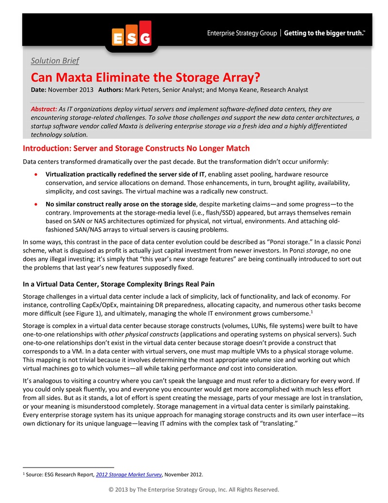 ESG Brief: Can Maxta Eliminate the Storage Array?
