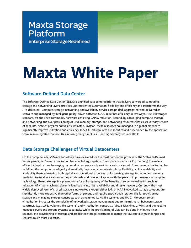 Software-Defined Data Center: Transforming IT Infrastructure with Maxta's VM Storage Platform